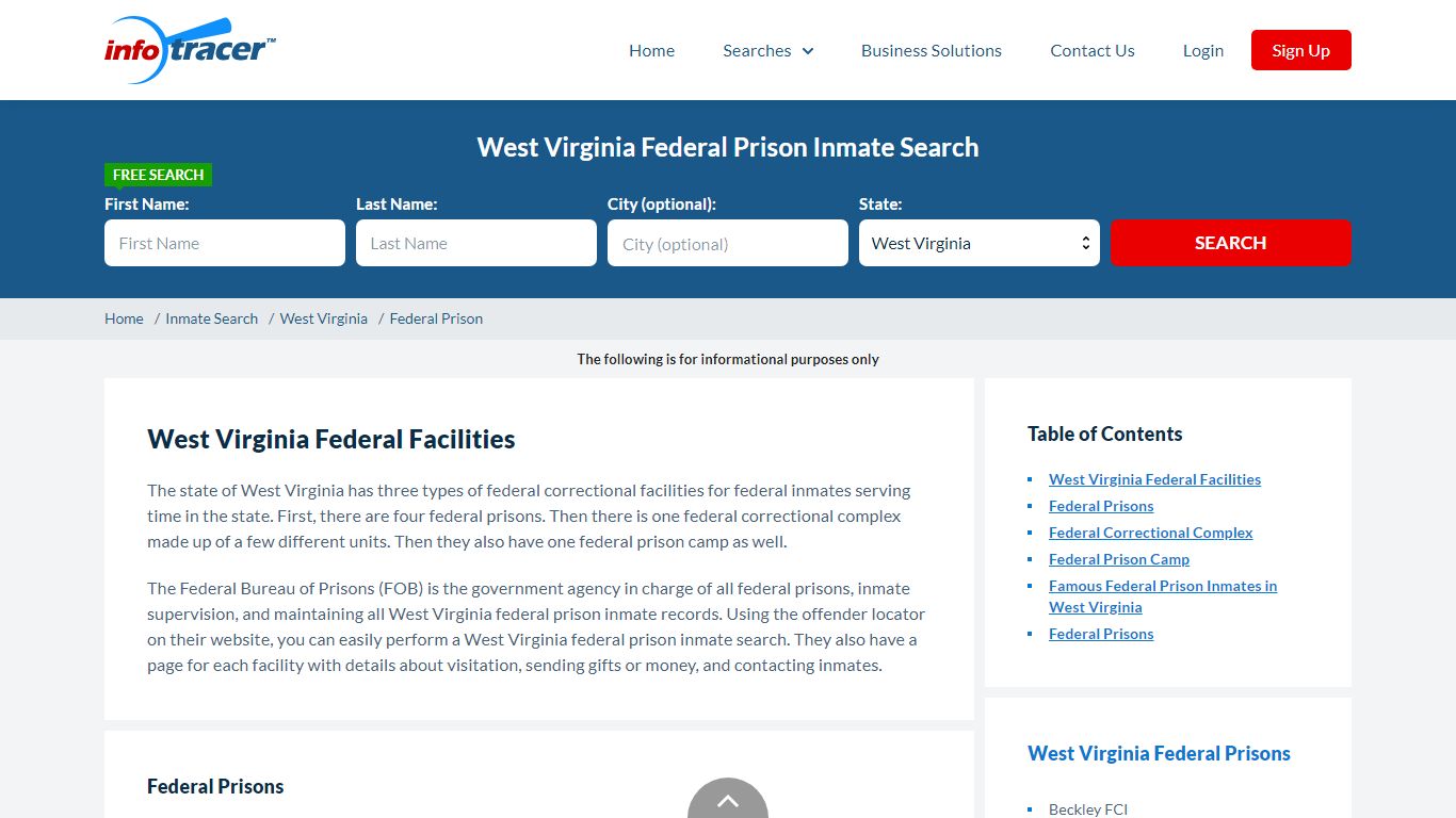West Virginia Federal Prison Inmate Search - Infotracer.com