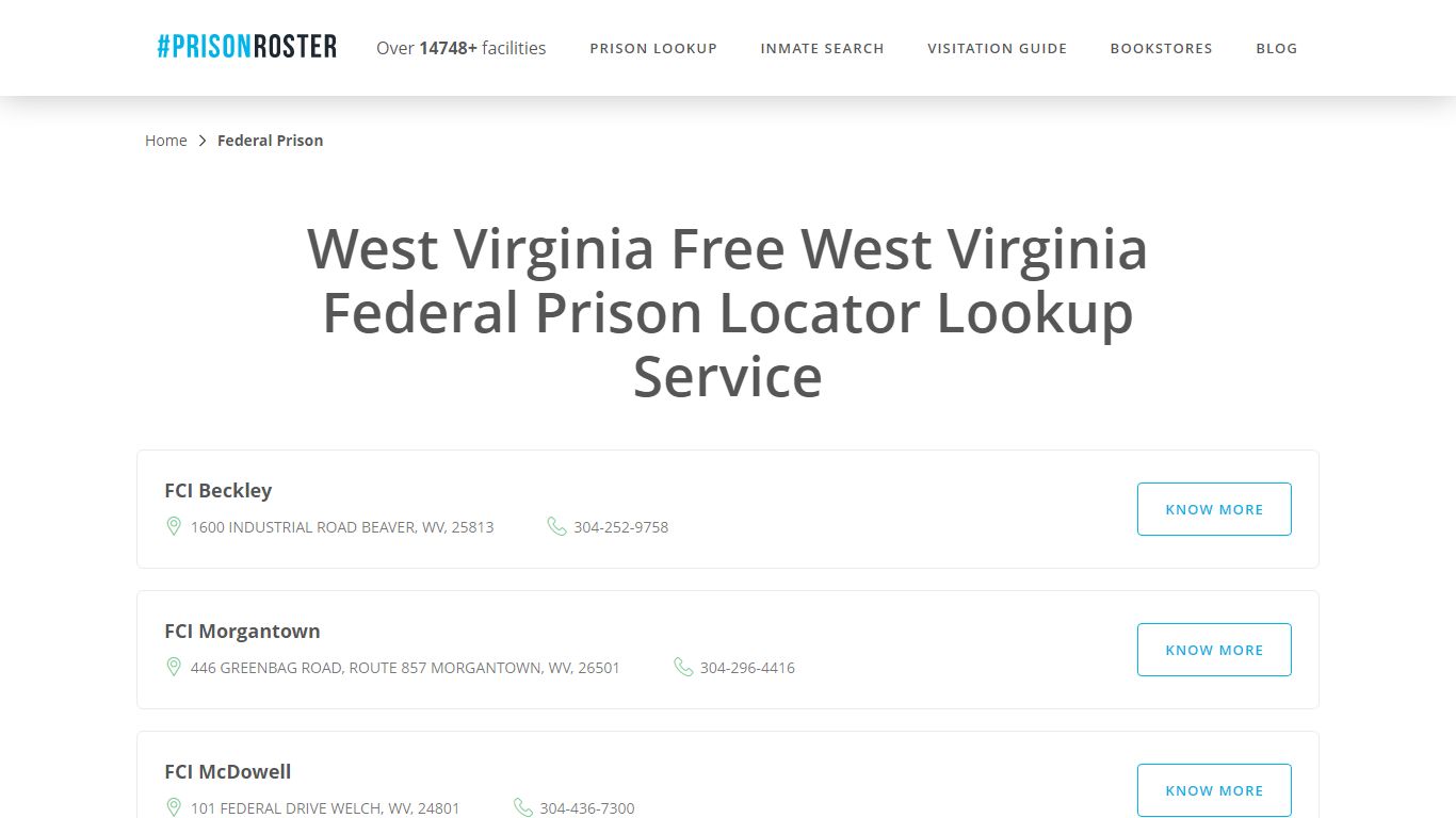 West Virginia Federal Prison Inmate Lookup - Prisonroster