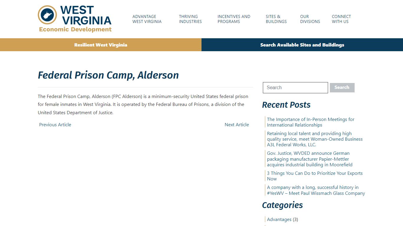 Federal Prison Camp, Alderson | West Virginia Department of Economic ...